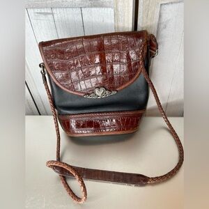 Brighton Classic Brown Leather Croco Bucket Shoulder Bag Purse